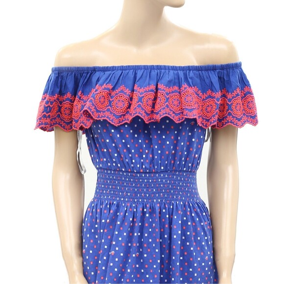 270296 Lilly Pulitzer Kalama Off-The-Shoulder Smocked Mini Dress Embroidered L - Picture 6 of 9